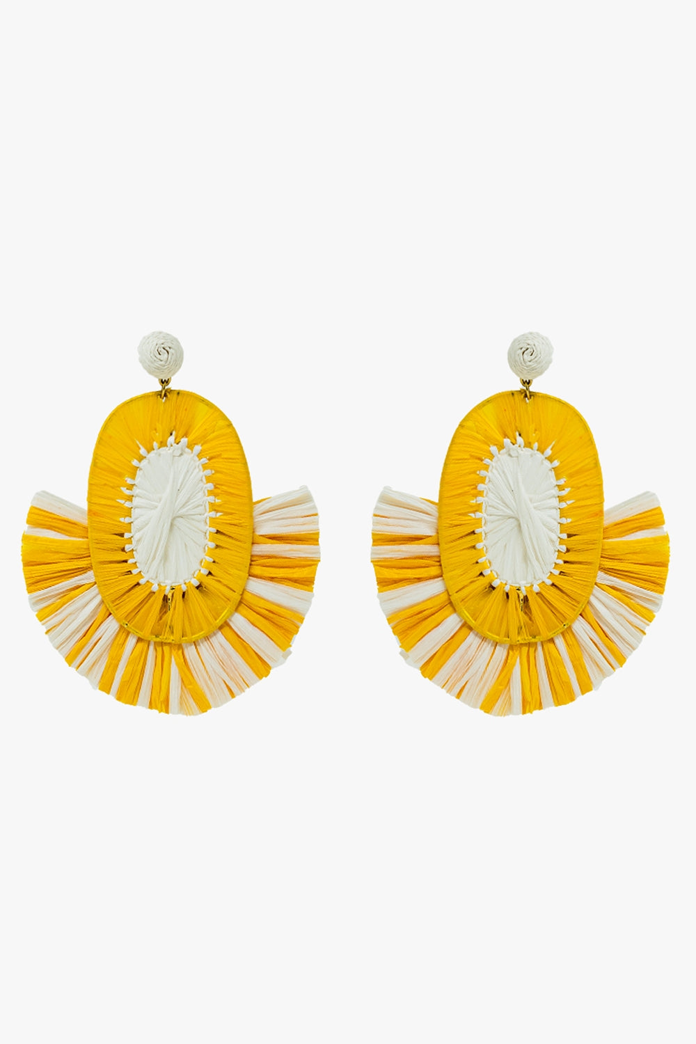 Q2 Maxi Pendientes de rafia con borlas amarillas y blancas