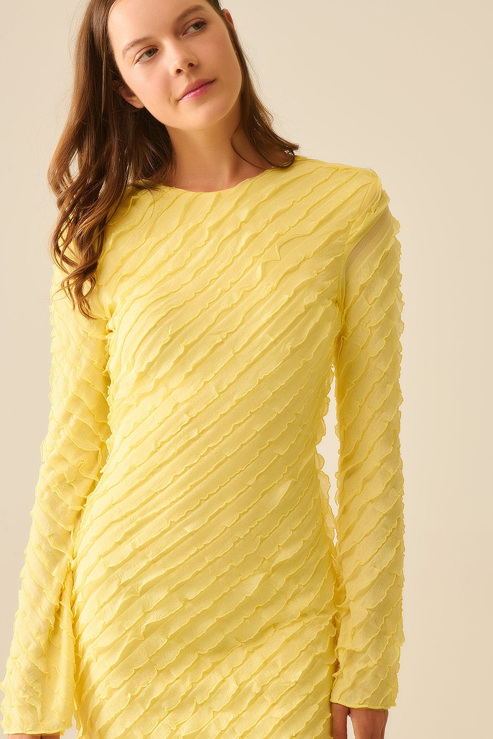 Maxi Vestido Amarillo Mantequilla Con Diseño De Volantes Al Bies Mini Q2