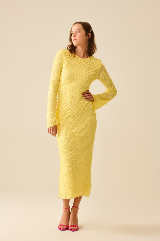 Q2 Maxi Vestido Amarillo Mantequilla Con Diseño De Volantes Al Bies Mini