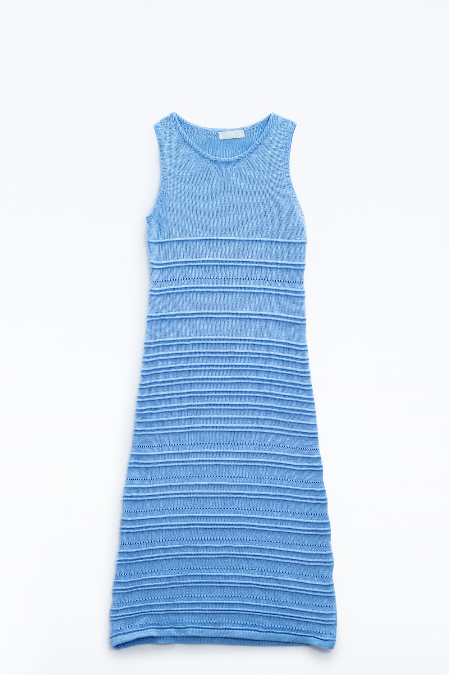 Q2 Maxi vestido azul de punto de crochet sin mangas