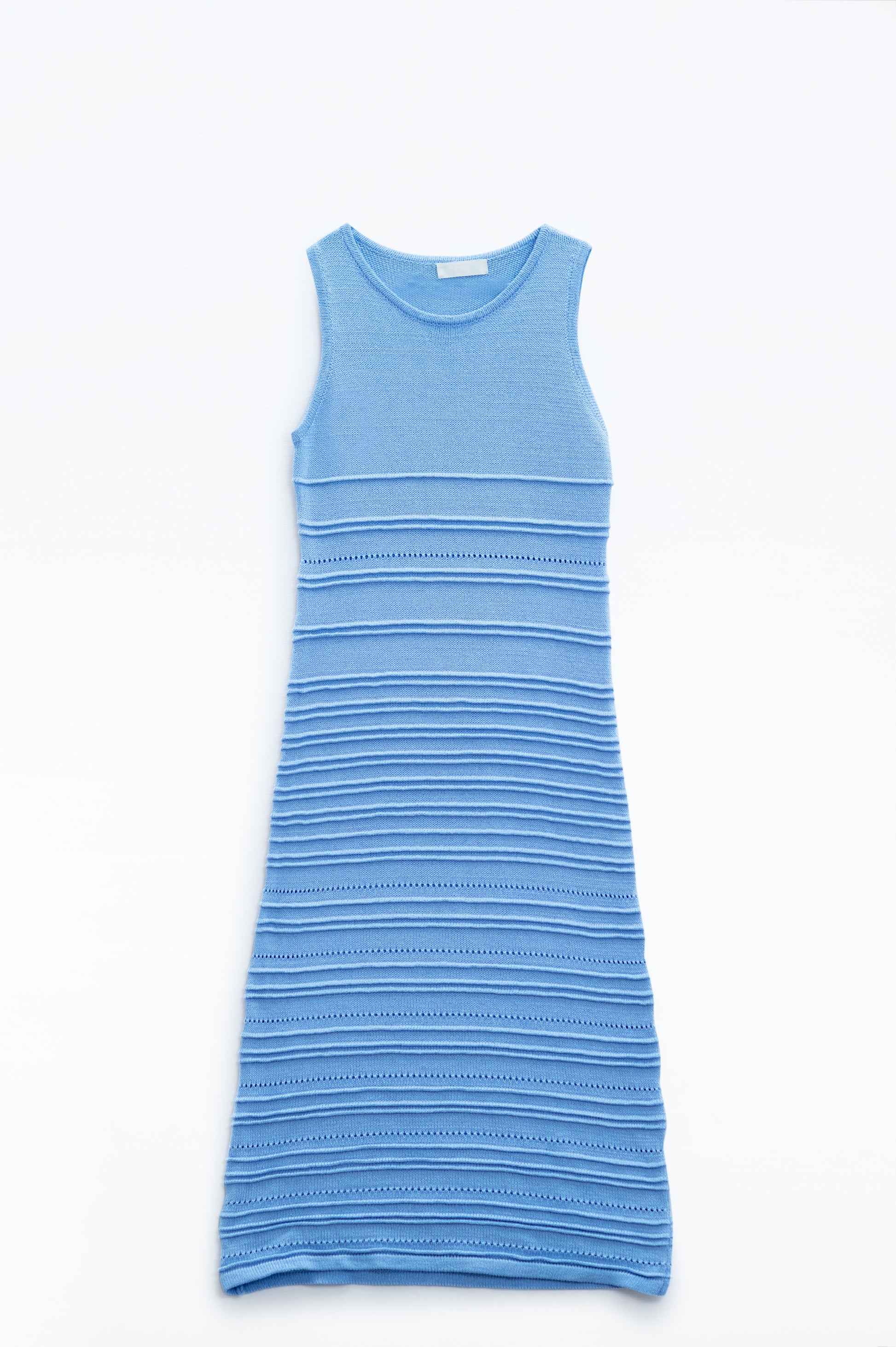 Q2 Maxi vestido azul de punto de crochet sin mangas