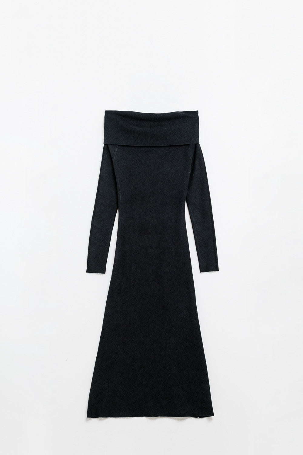 Maxi Vestido Bardot Ancho de Punto Negro Q2