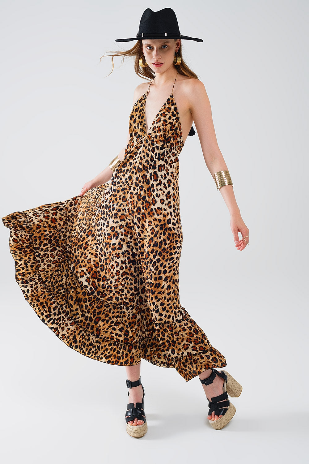 maxi vestido boho con estampado de leopardo y espalda abierta Q2