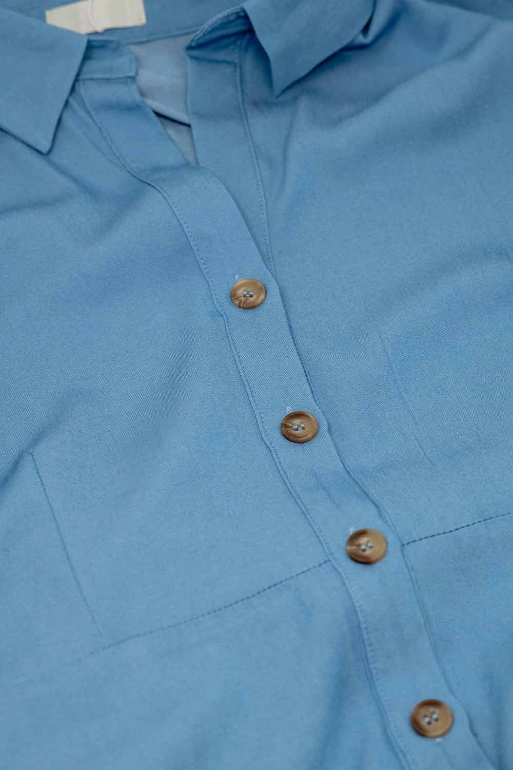 Maxi Vestido Camisero Azul Con Cuello Polo Q2