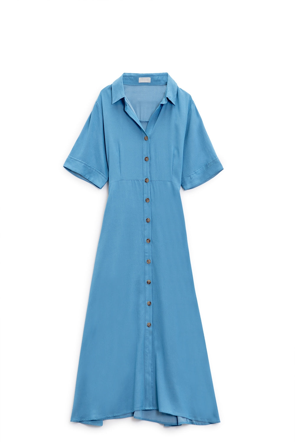 Maxi Vestido Camisero Azul Con Cuello Polo Q2