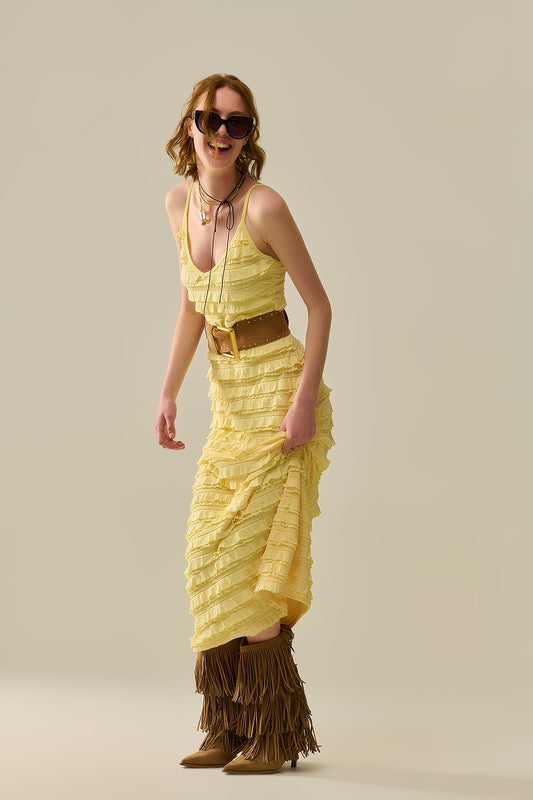Q2 Maxi vestido con volantes y tirantes en amarillo