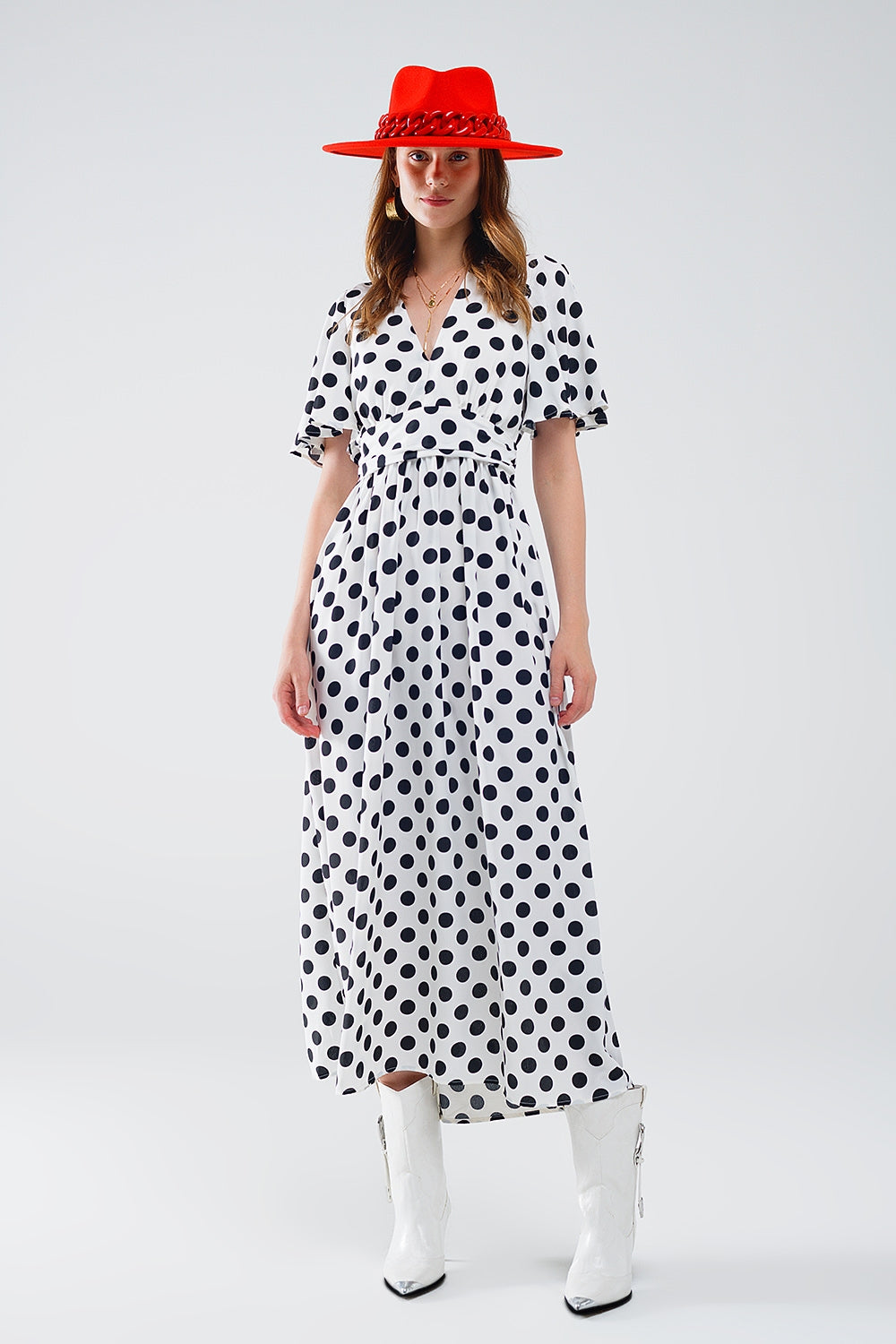 Q2 Maxi vestido de lunares con detalle de espalda abierta