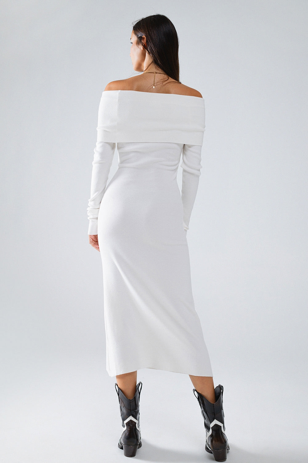 Maxi vestido de punto plegable Badot en blanco Q2