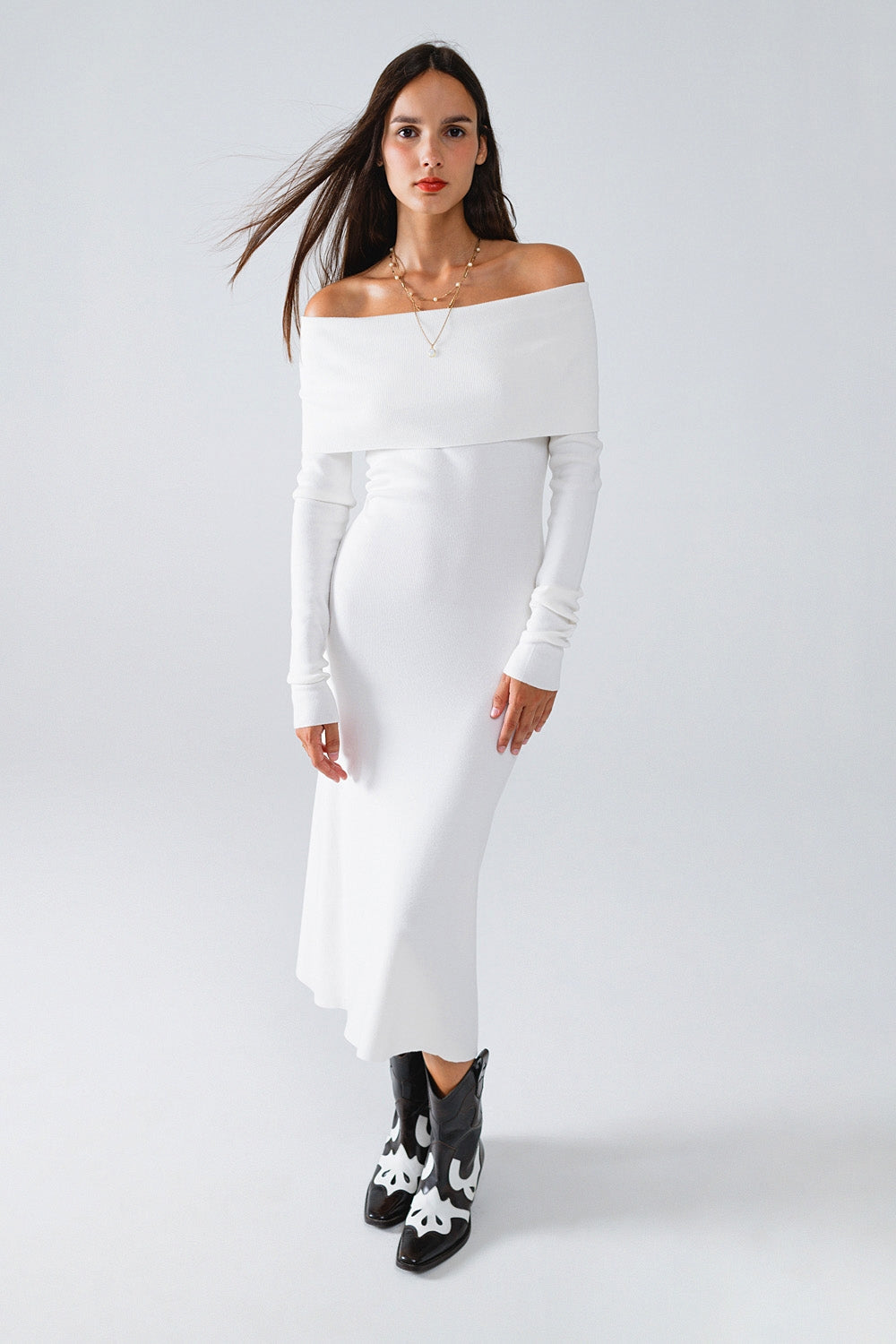 Maxi vestido de punto plegable Badot en blanco Q2