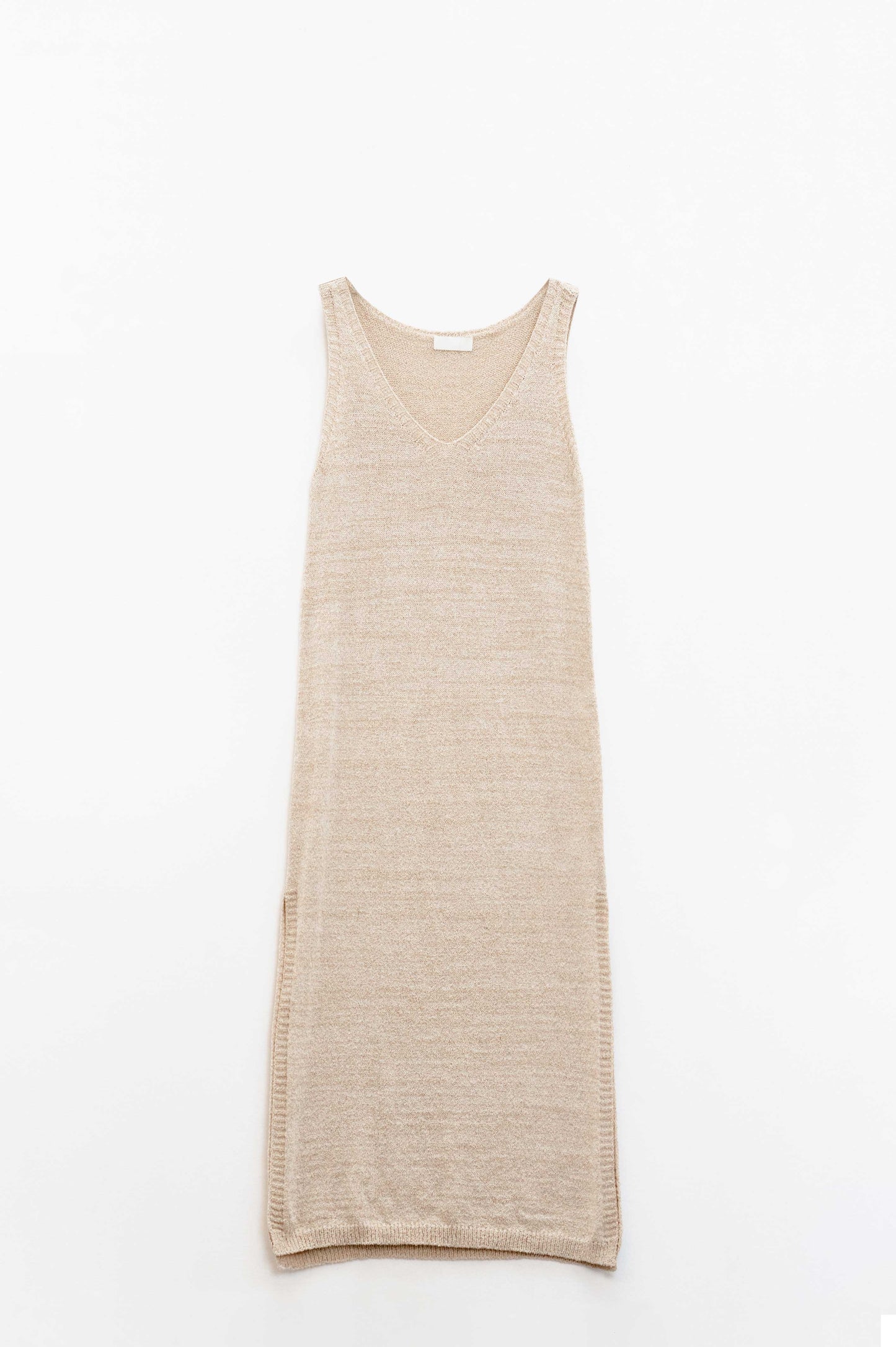 Q2 Maxi Vestido Sin Mangas Beige Con Abertura Lateral