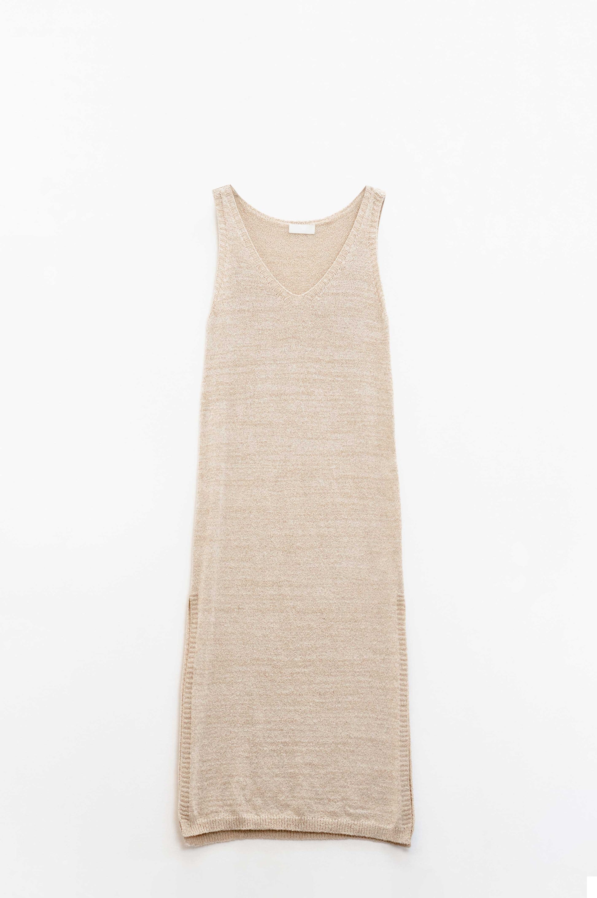 Q2 Maxi Vestido Sin Mangas Beige Con Abertura Lateral