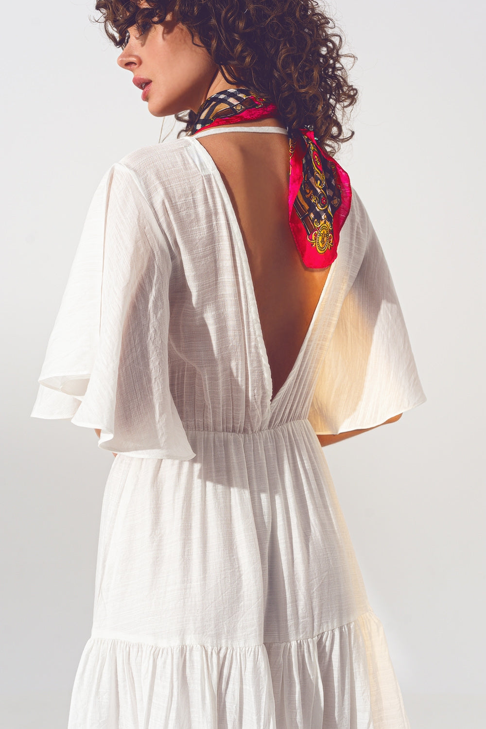 Maxi Vestido Smock Cuello en V Blanco Q2