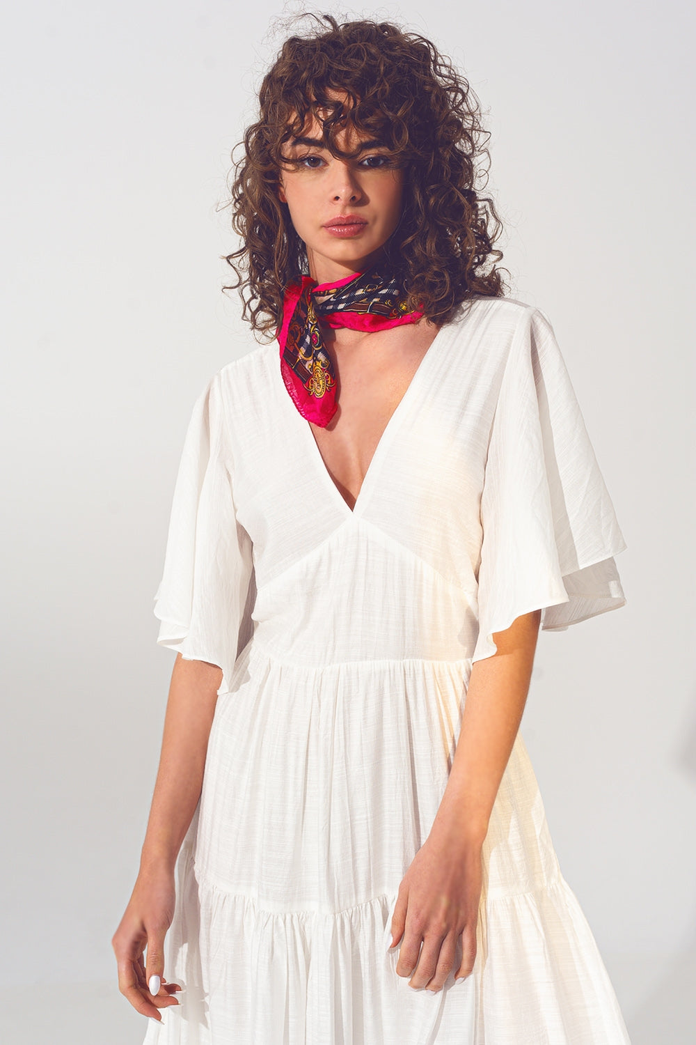 Maxi Vestido Smock Cuello en V Blanco Q2