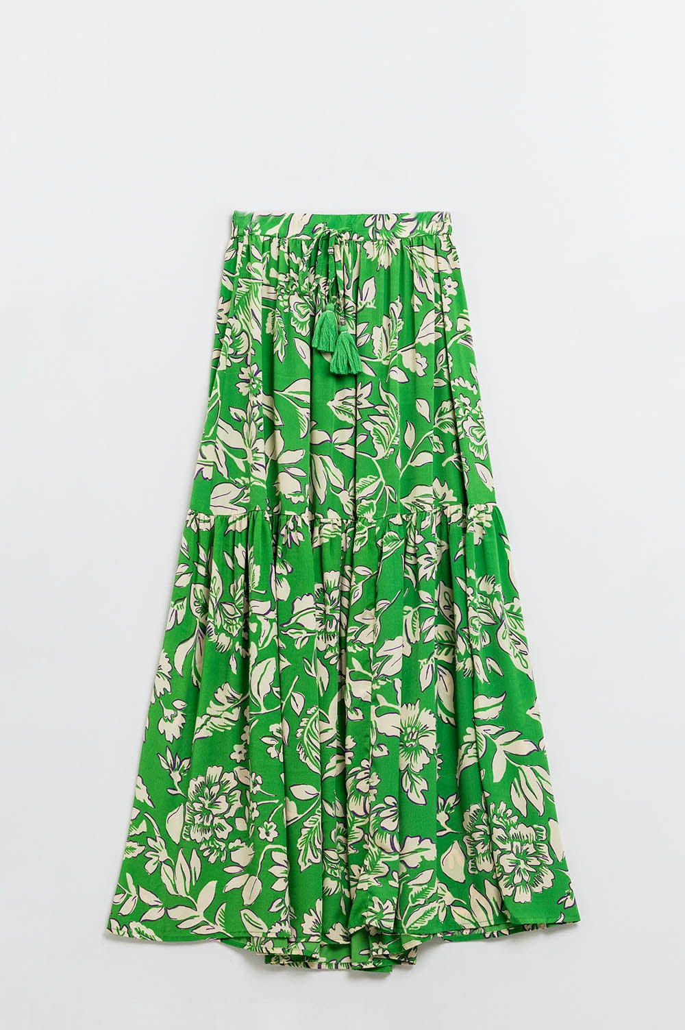 Maxifalda de tirantes con estampado floral verde Q2