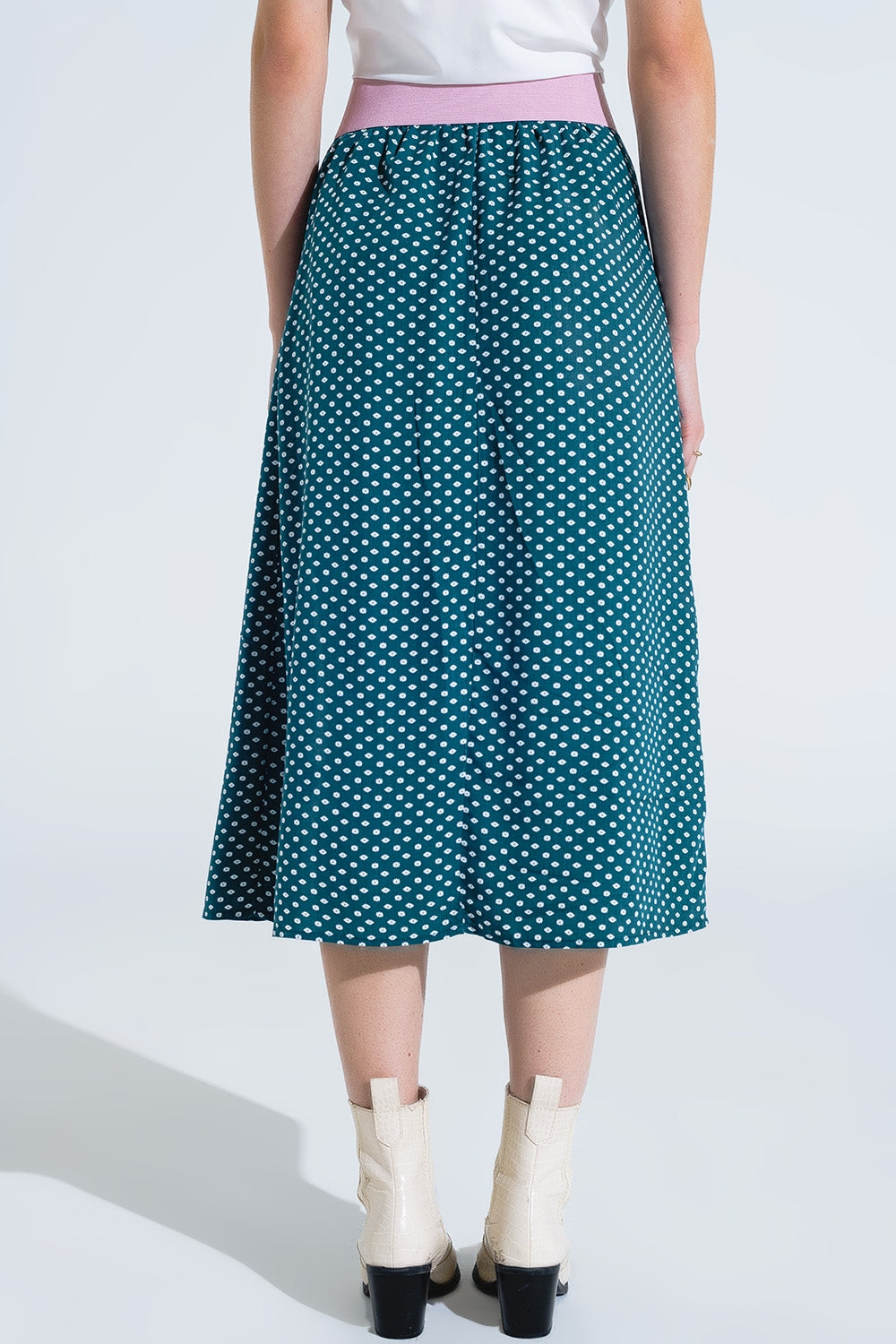 Maxifalda verde con estampado de flores y abertura lateral Q2