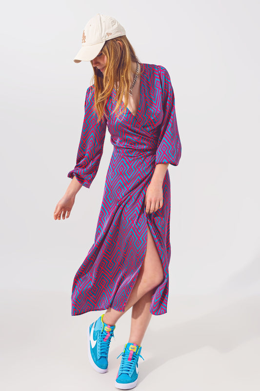 Q2 Maxivestido de manga larga con estampado geométrico