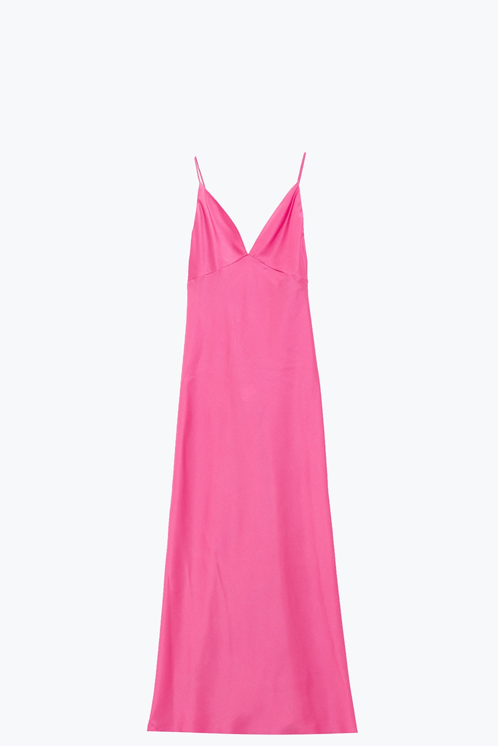 Maxivestido de satén con tirantes fucsia Q2