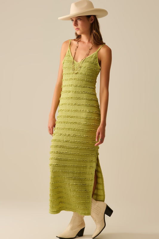 Q2 Maxivestido de volantes con abertura en color verde