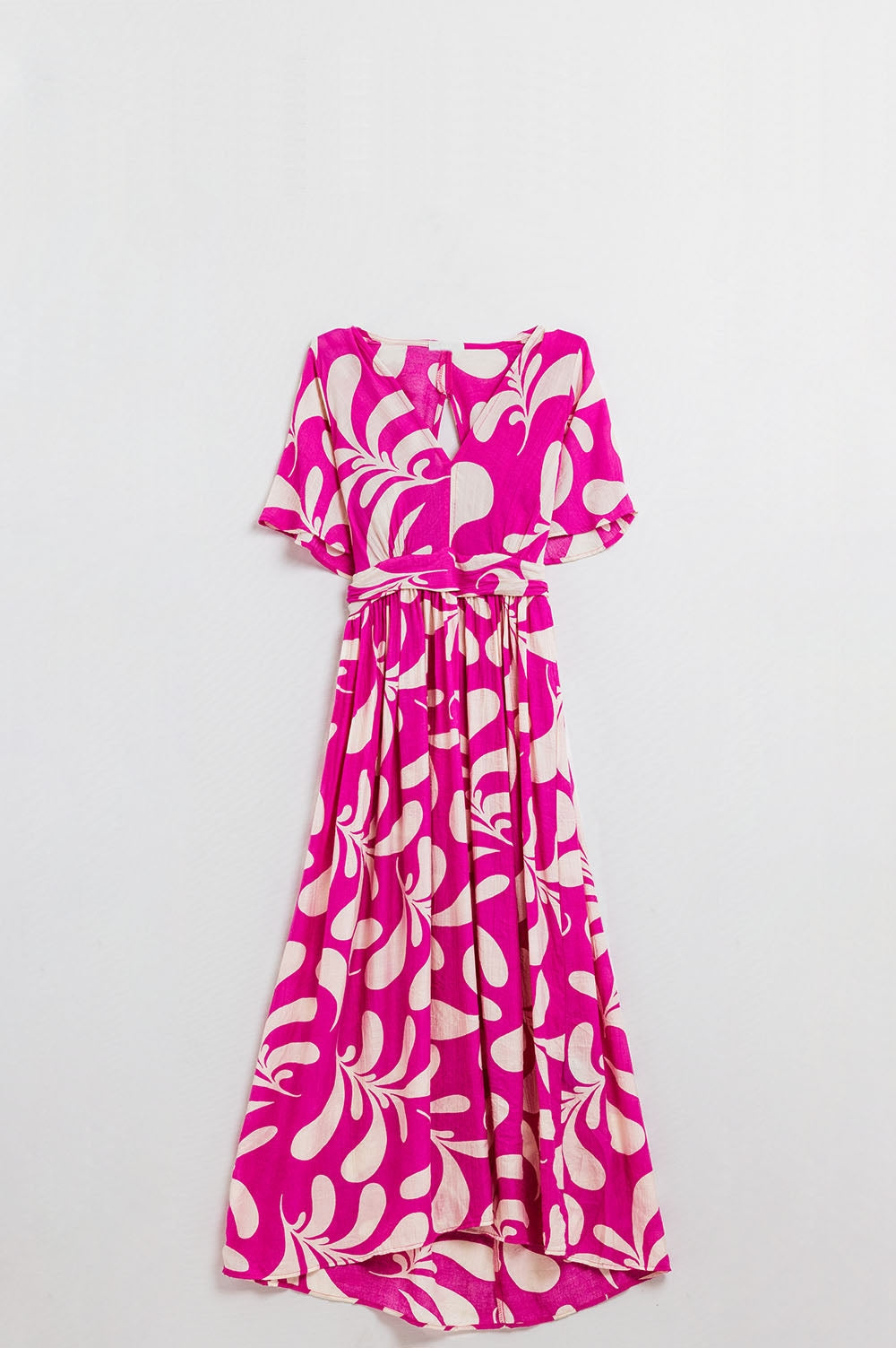 Maxivestido fucsia con estampado floral y espalda abierta Q2