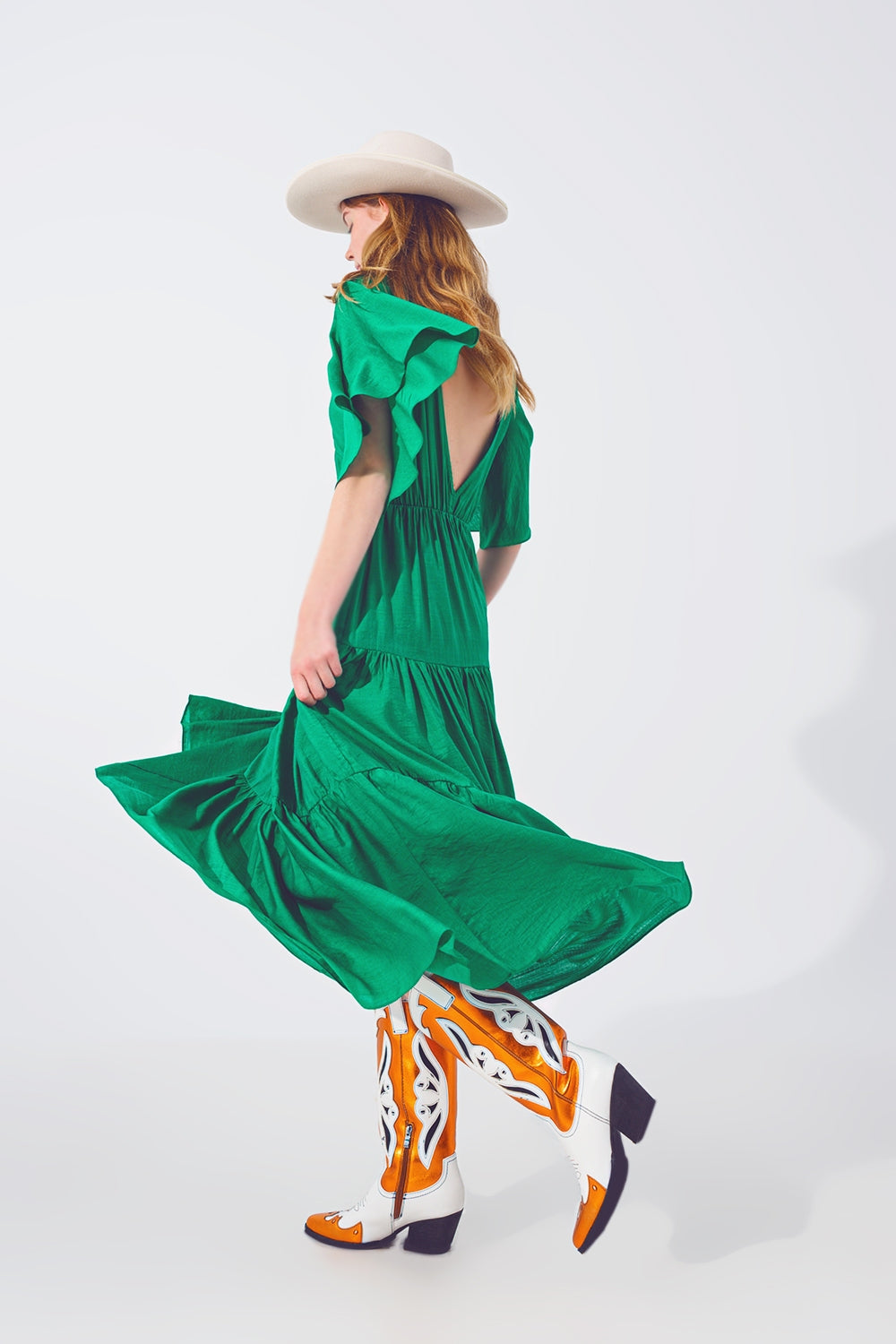 Maxivestido Smock Cuello en V Verde Q2