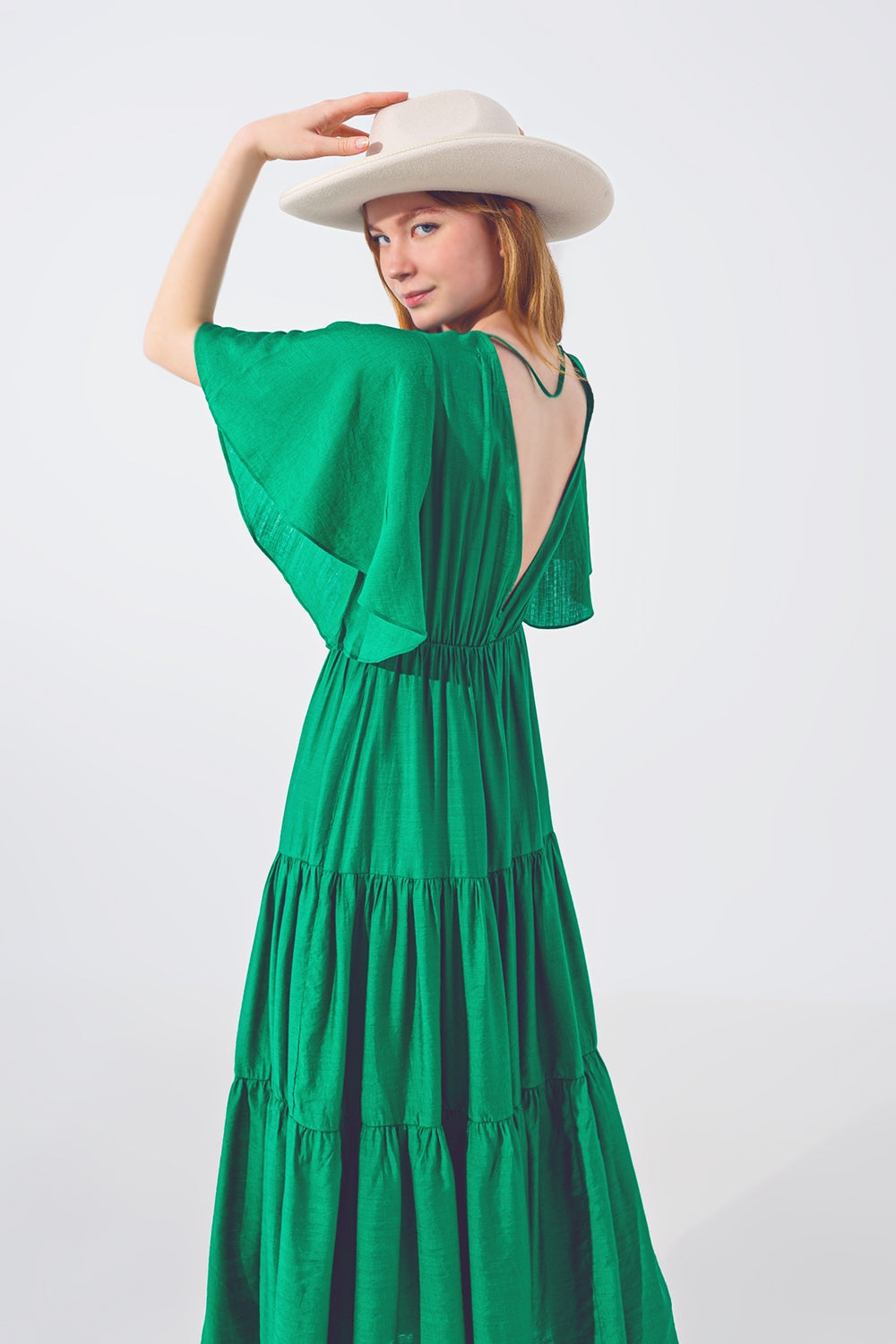 Maxivestido Smock Cuello en V Verde Q2