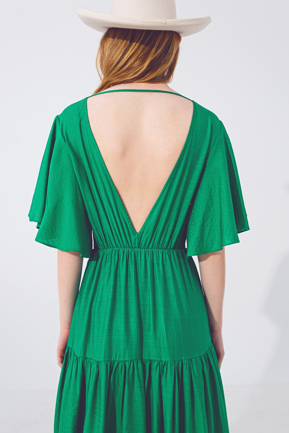 Maxivestido Smock Cuello en V Verde Q2