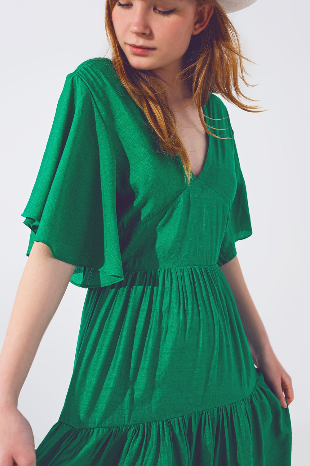 Maxivestido Smock Cuello en V Verde Q2