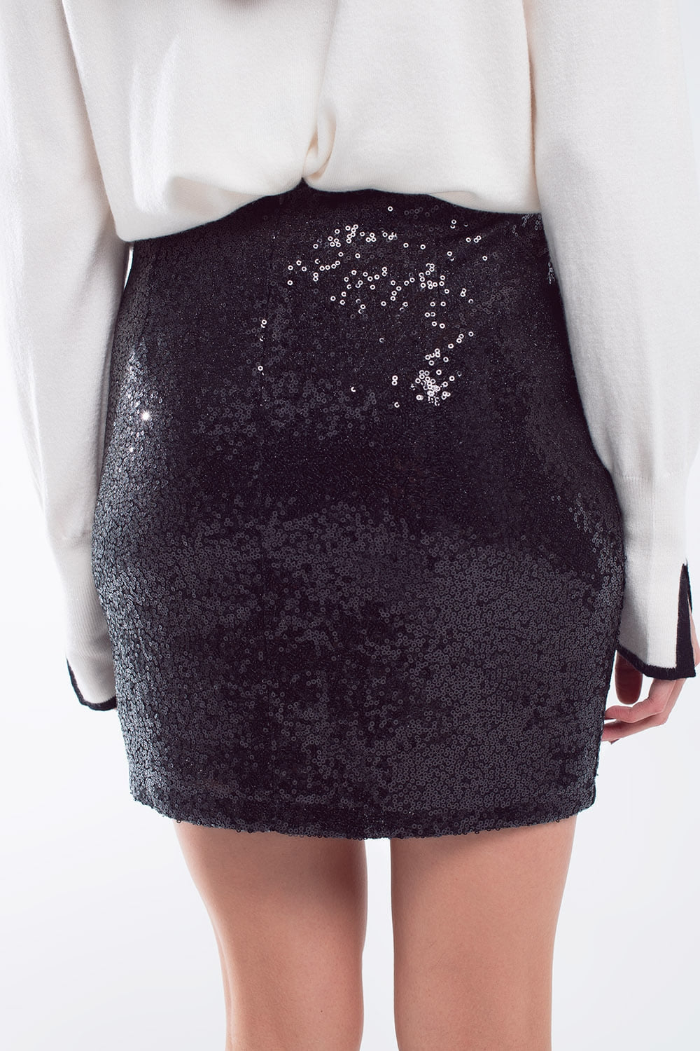 Mini Falda Bodycon de Lentejuelas Negras Pequeñas Q2
