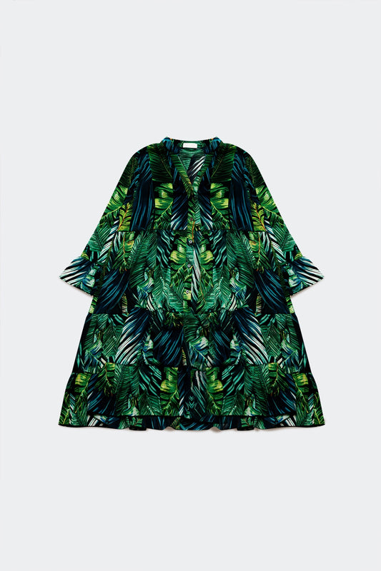 Q2 Mini vestido con estampado de hojas verdes