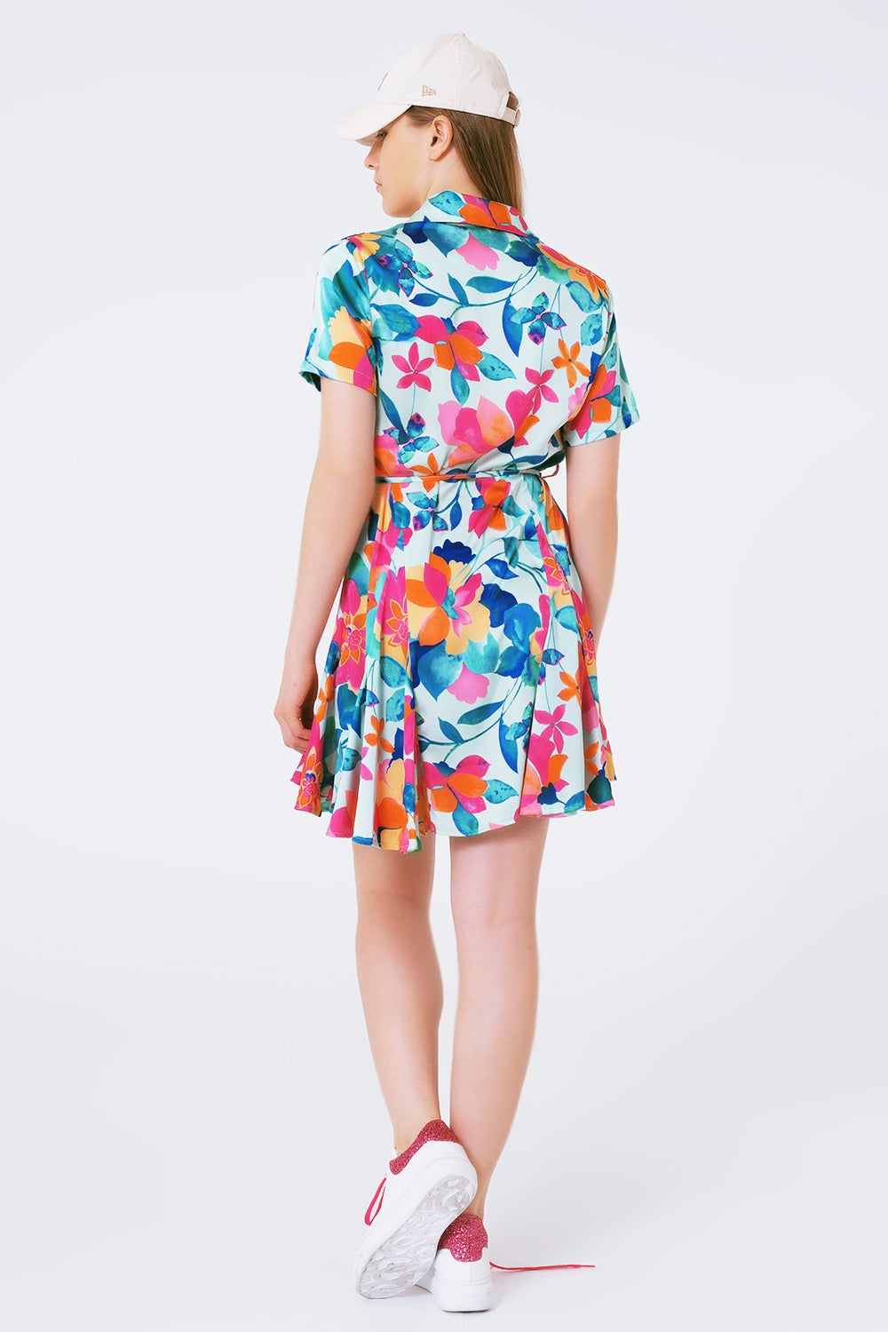 Mini vestido en saten suave estampado flores Q2
