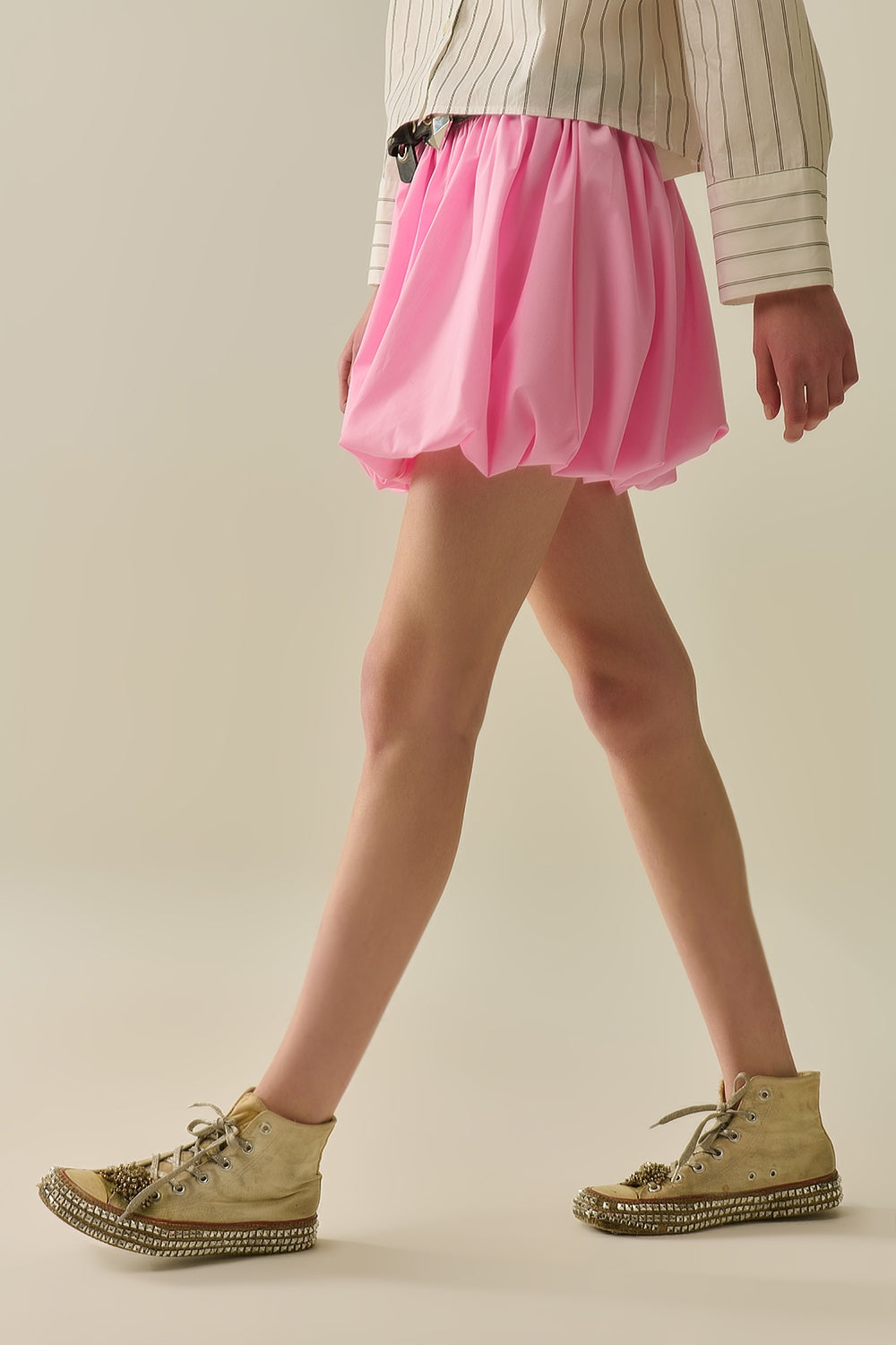 Minifalda abombada de popelina rosa Q2