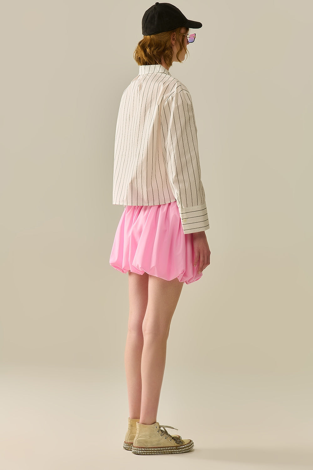 Minifalda abombada de popelina rosa Q2