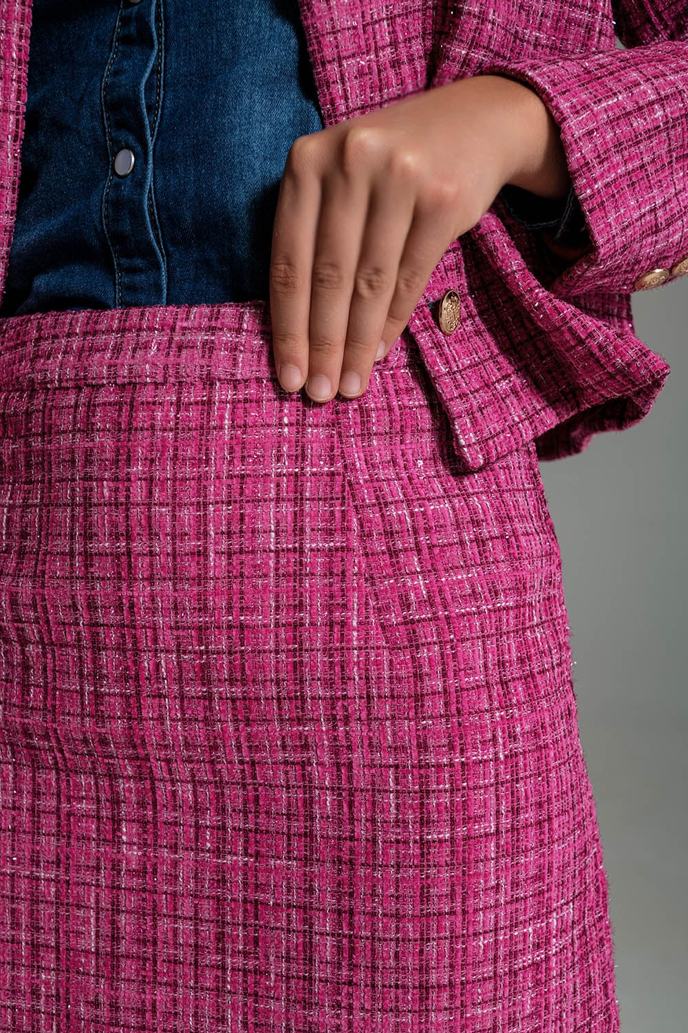 Minifalda básica de tweed en rosa Q2