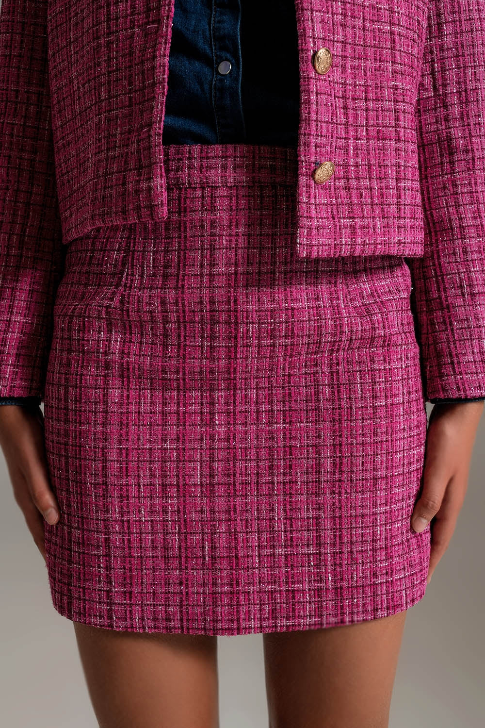 Minifalda básica de tweed en rosa Q2