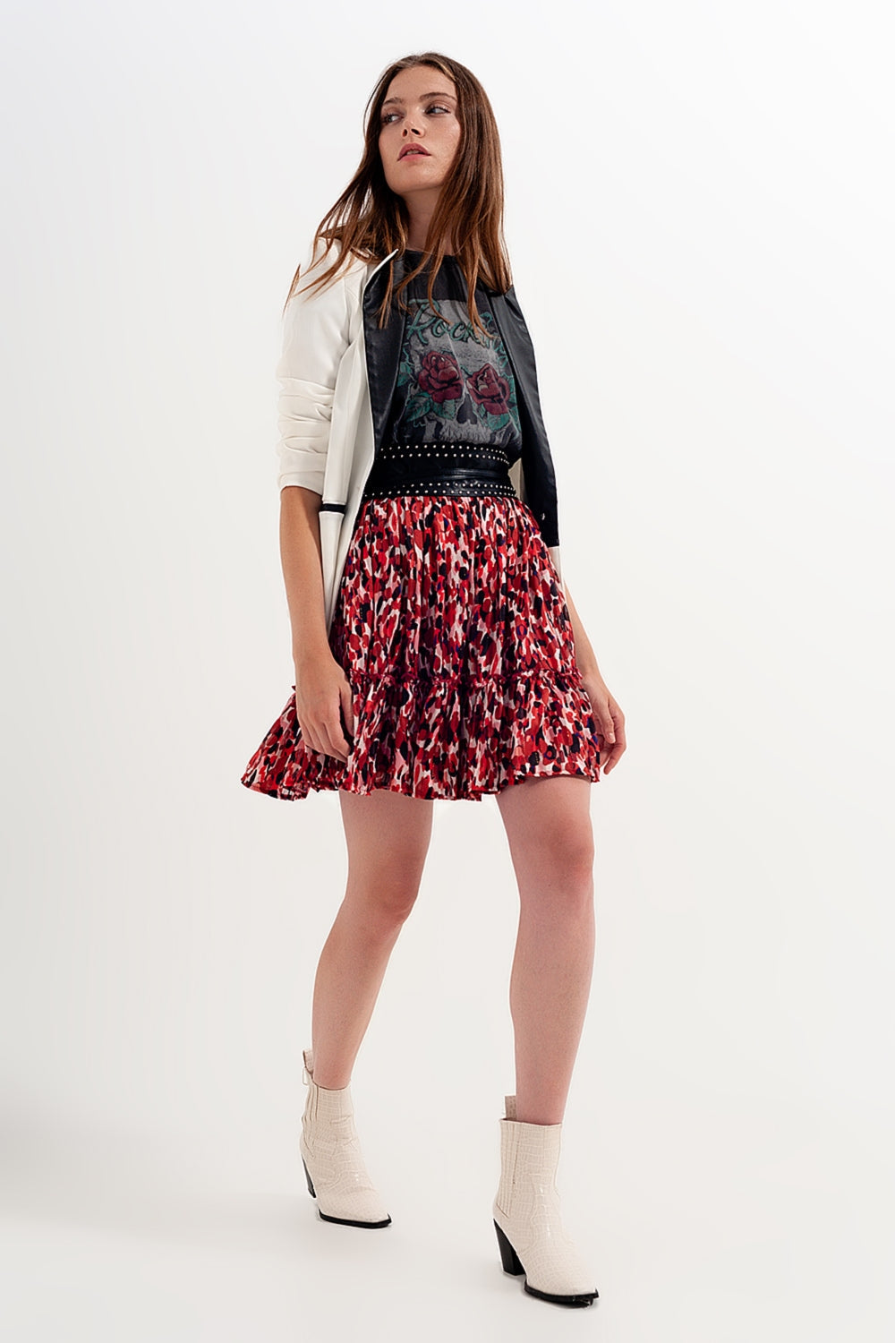 Minifalda con volantes y estampado animal Q2