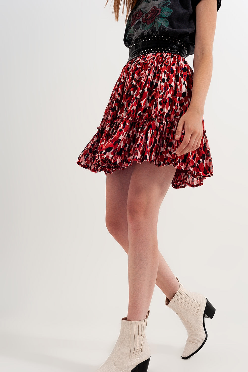 Minifalda con volantes y estampado animal Q2