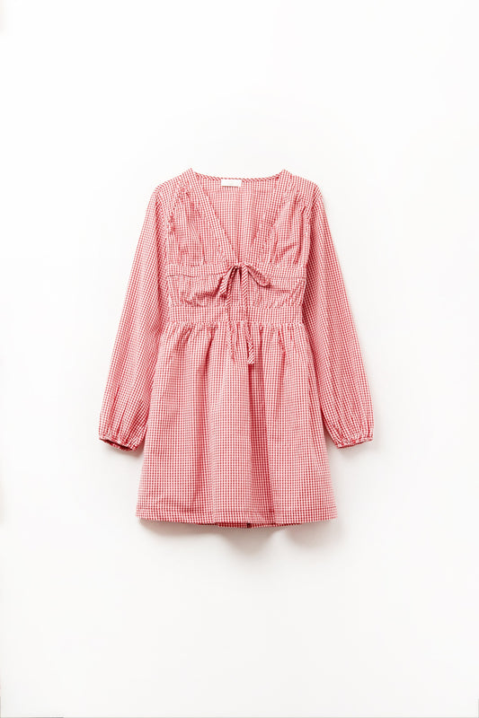 Q2 Minivestido cuadro de vichi Rojo tejido de poplin