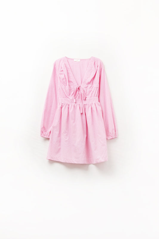 Q2 Minivestido de cuadros vichi de poplin en rosa