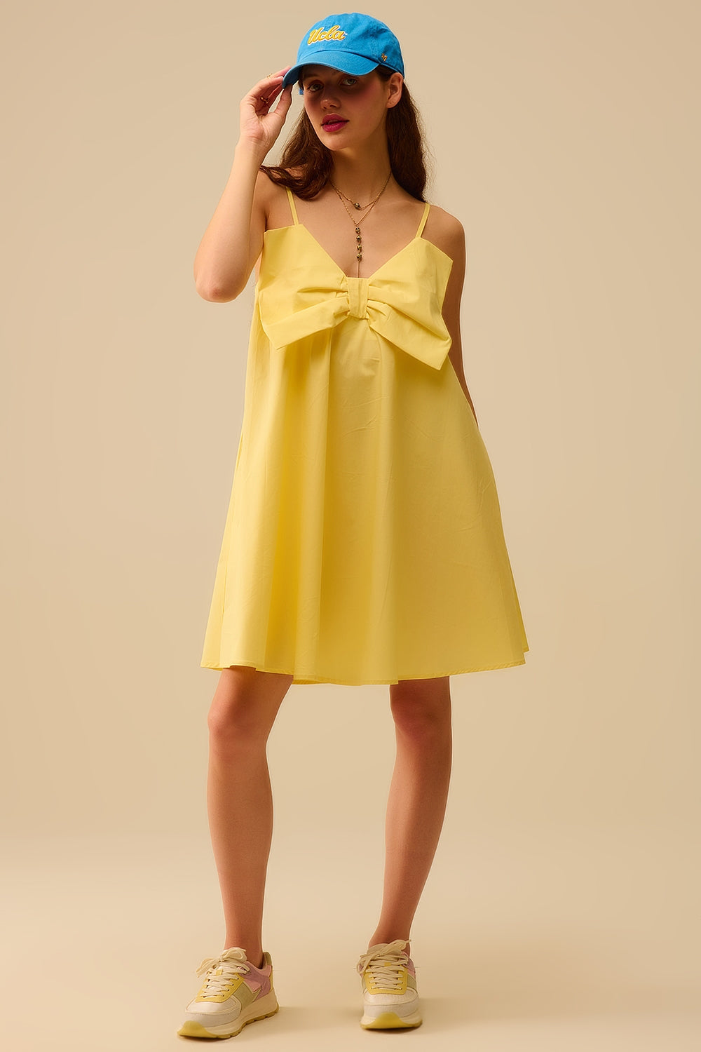 Minivestido de popelín amarillo con detalle de gran lazo Q2