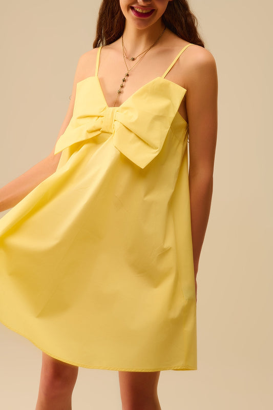 Q2 Minivestido de popelín amarillo con detalle de gran lazo