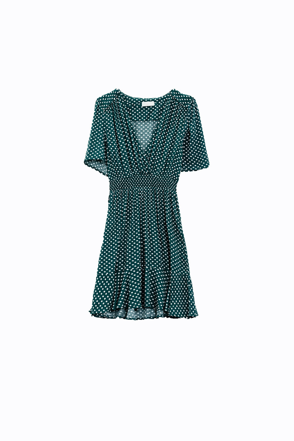 Minivestido verde con cintura ceñida y estampado floral Q2