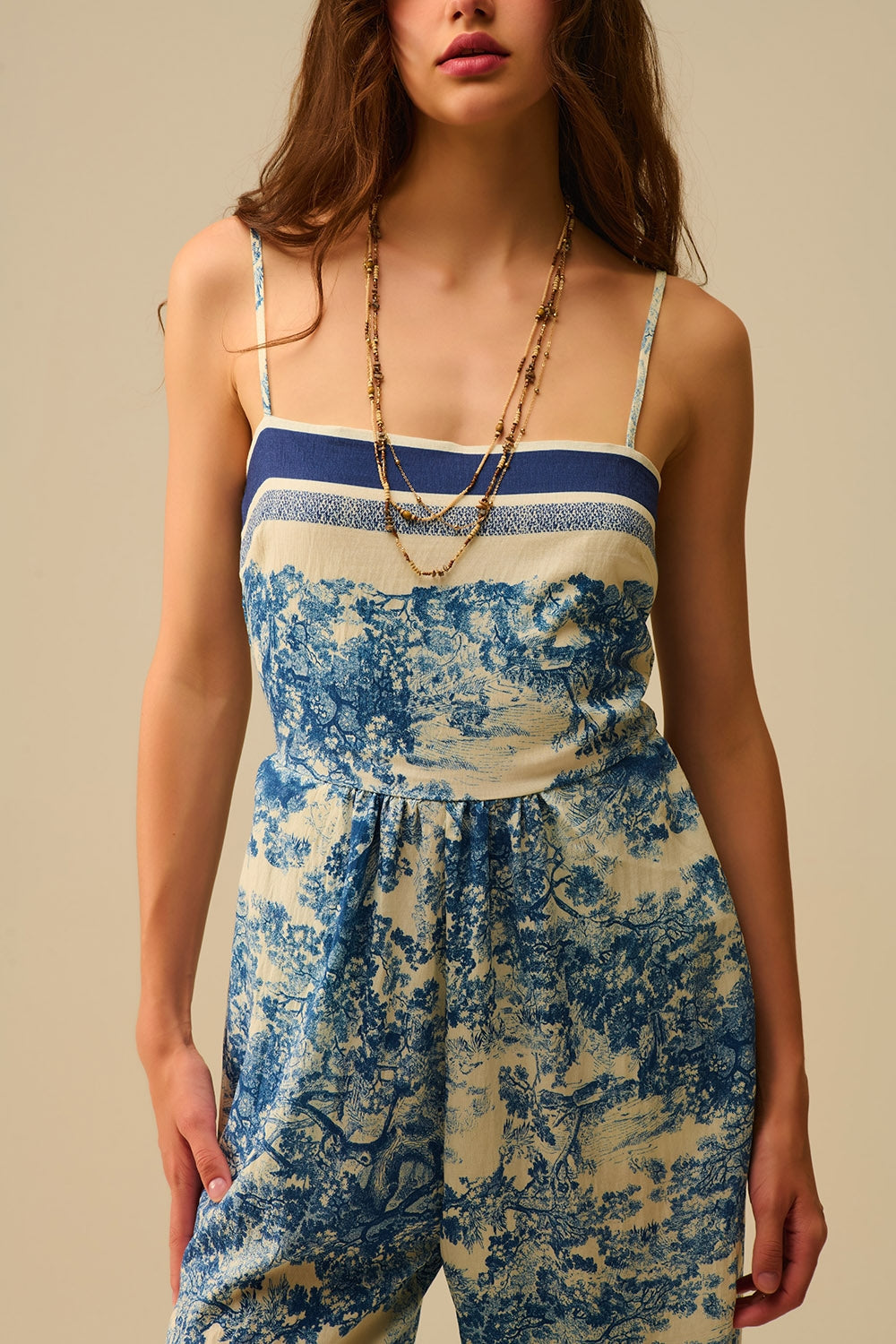 Mono estampado Toile de Jouy con tirantes finos Q2