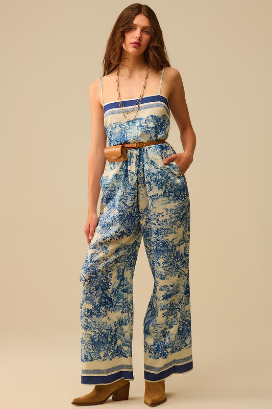 Q2 Mono estampado Toile de Jouy con tirantes finos
