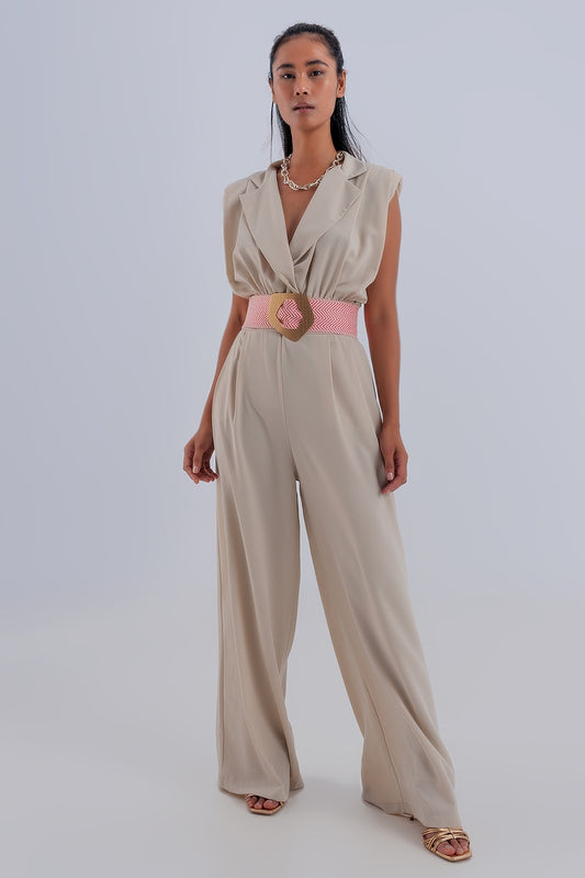 Q2 Mono largo beige de pernera ancha