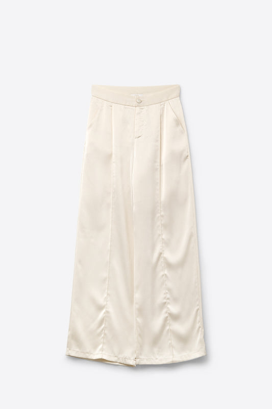 Q2 pantalón ancho crema de satén texturizado