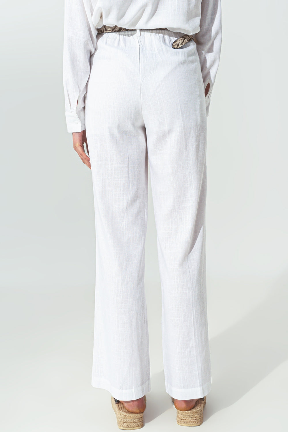 pantalón ancho de pinzas tejido algodon ligero en Blanco Q2