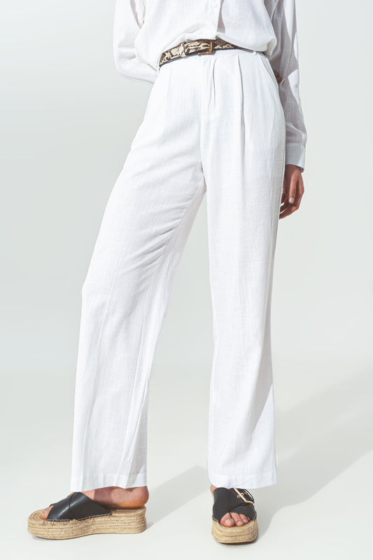 Q2 pantalón ancho de pinzas tejido algodon ligero en Blanco
