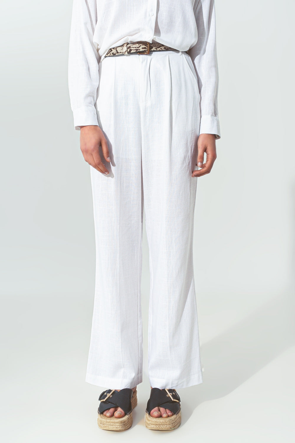 pantalón ancho de pinzas tejido algodon ligero en Blanco Q2