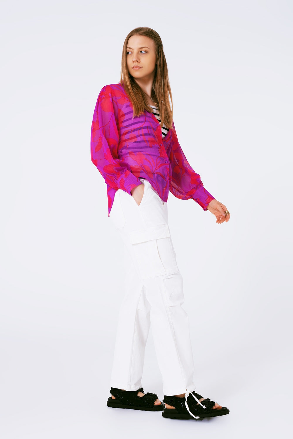 Pantalón cargo de pierna recta en blanco Q2