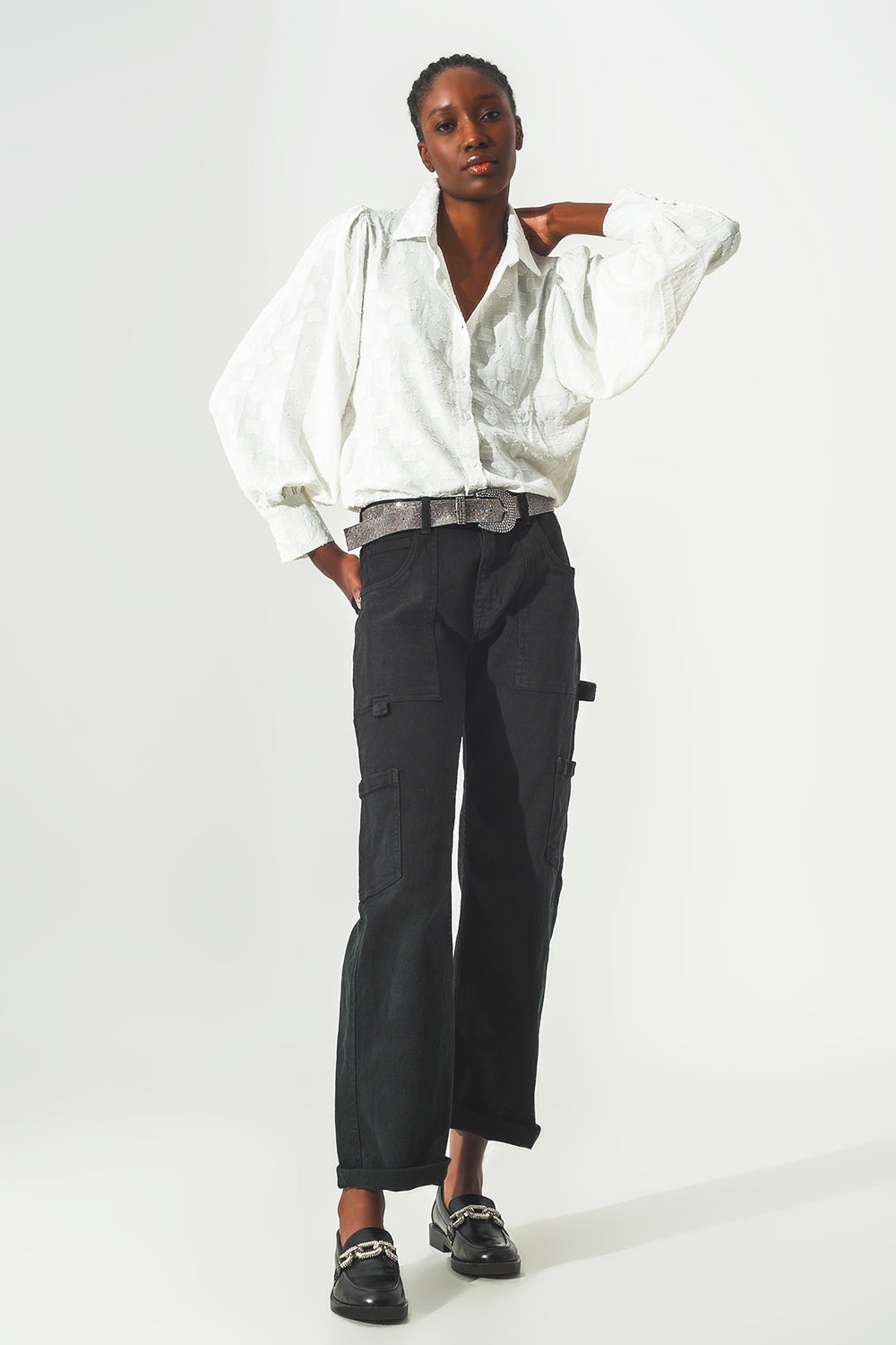 Pantalón Cargo Recto en Negro Q2